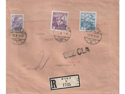 1936, DR Wien, R-dopis zasl. do ČSR, hledané