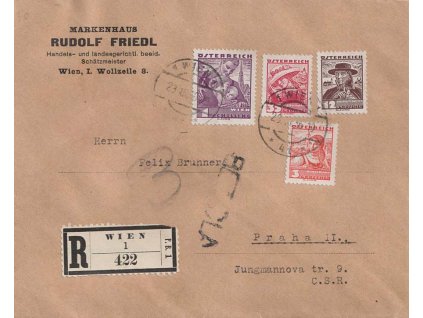1936, DR Wien, R-dopis zaslaný do ČSR, hledaná frankatura