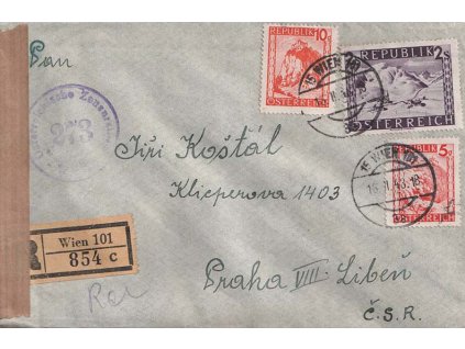 1948, DR Wien, R-dopis zaslaný do Prahy, cenzury
