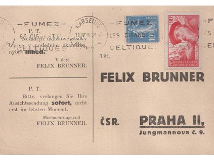 1938, DR Marseille, firemní karta zaslaná do Prahy, dv
