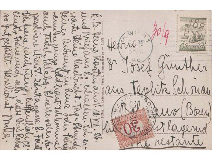 1926, DR Wien, pohlednice zaslaná do Itálie, doplatné