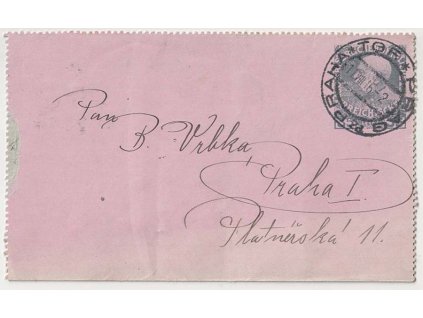 1916, DR Praha TGF, zálepka 35 H pro potrubní poštu, prošlé