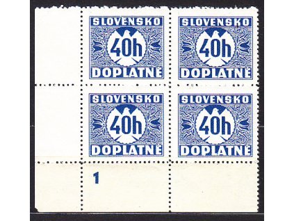 40h modrá, hladký lep, roh. 4blok s DČ 1, Nr.DL5, **