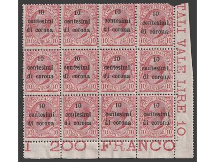 Trentino a Dalmatien, 1921, 10C/10C červená, roh. 12blok, **