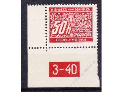 50h červená, levý roh. kus s DČ 3-40, varianta X, Nr.DL6, **