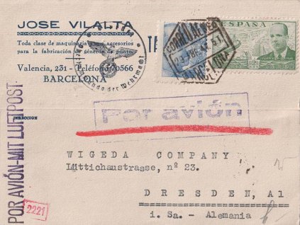 1941, DR Barcelona, letecká firemní karta zasl. do Německa