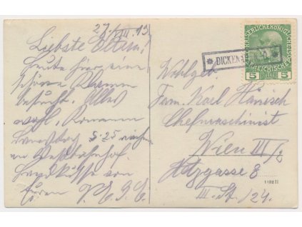 1913, pohlednice vyfr. zn. 5H Franc Josef, razítko poštovny