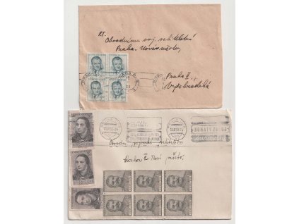 13.6.1953, 2 kusy dopisů, hezké frankatury, DR Praha 13.6.