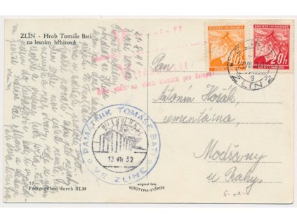 1942, pohlednice Zlína vyfr. zn. 20 a 40h Ratolest, razítko Zlín