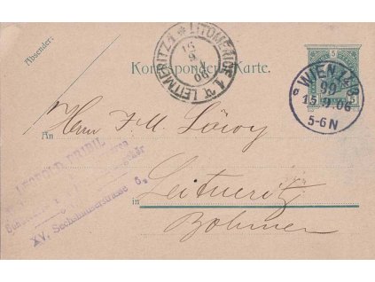 1906, dopisnice 5H Franc Josef, fialové razítko WIEN, prošlé