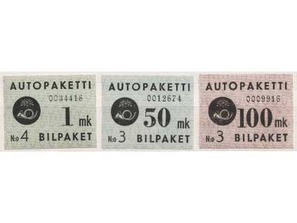 1949, 1M, 50M a 100M Auto-Paketmarken, MiNr.1,4,5, **