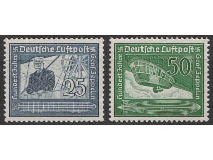 1938, 25-50Pf série Zeppelin, MiNr.669-70, * po nálepce