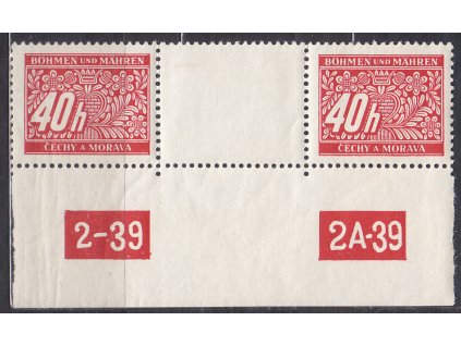 1939, 40h červená, 2známkové meziarší s DČ 2-39 2A-39, Nr.DL5, **