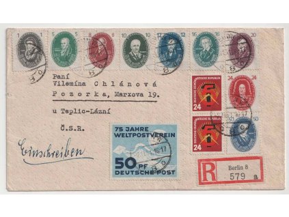 1951, R-dopis vyfr. pestrou frankaturou známek, DR Berlin