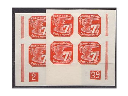 1939, 7h oranžová, 2 roh. 4bloky s DČ 2-39, L+P, Nr.NV3, **