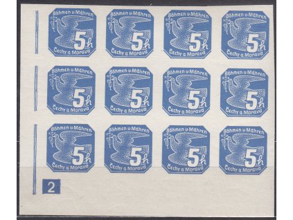 1939, 5h modrá, rohový 12blok s DČ 2 - úzký rám, (Pof.min.2500,-), Nr.NV2, **, vzácné