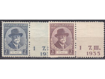 1935, 2-3Kč TGM, pravé kupony s DČ 1 bez malého okraje, Nr.287-8, * po nálepce, ilustrační foto