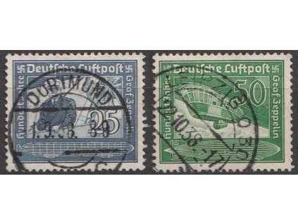 1938, 25-50Pf série Zeppelin, MiNr.669-70, razítkované