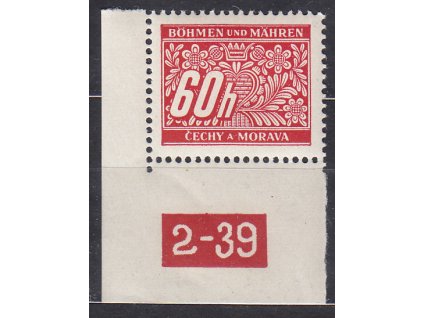60h červená, levý rohový kus s DČ 2-39, varianta Y, Nr.DL7, **