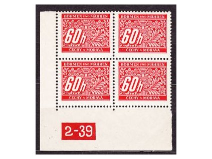 60h červená, roh. 4blok s DČ2-39, varianta Y, Nr.DL7, **