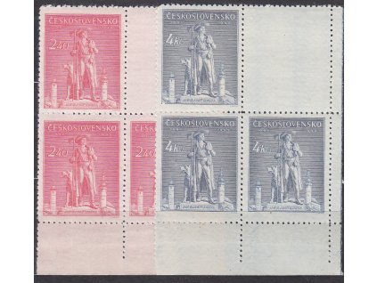 1945, 2.40-4Kčs Kozina, pravé dolní roh. 4bloky, Nr., Nr.431-2, **