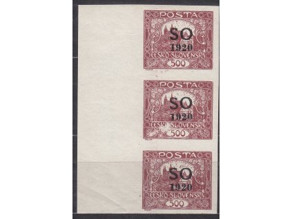 500h hnědá, krajová 3páska, černý přetisk, prostřední zn. s výrazným nedotiskem u hodnoty, Nr.SO22a, **