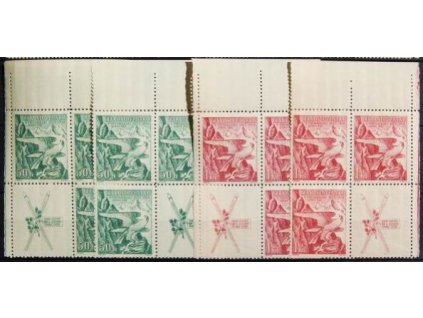1938, 50h a 1Kč Zimní hry, roh. 4bloky s kuponem, L+P, Nr.331-2, **