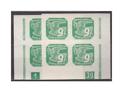 1939, 9h zelená, roh. 4bloky s DČ 1-39, L+P, Nr.NV4, **