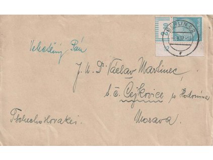1937, DR Berlín, dopis vyfr. zn. 20Pf Hindenburg MiNr.521