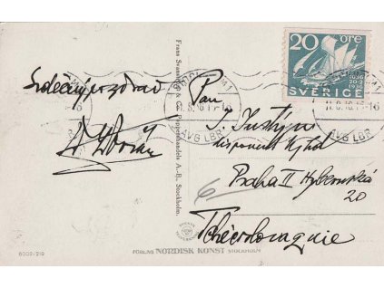 1936, DR Stockholm, pohlednice, zasláno do Prahy