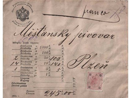 1895, DR Dobříš, cenný dopis zaslaný do  Plzně, hezké