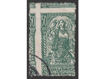 1919, 50 Vin zelená, posun perforace, MiNr.107, razítkované