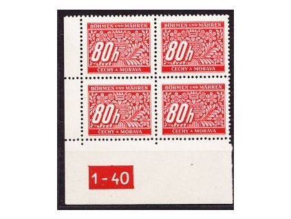 80h červená, levý roh. 4blok s DČ 1-40, varianta X, Nr.DL8, **