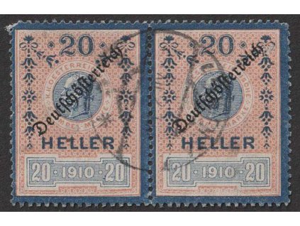 1922, 20 h kolek 1910, 2páska použitá jako známky, DR Wien