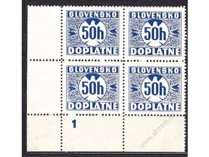 50h modrá, průsvitka P2, roh. 4blok s DČ 1, Nr.DL18, **
