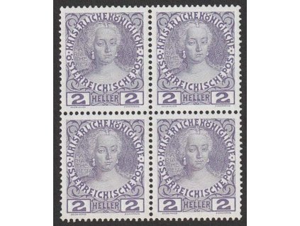 1908, 2 H Theresie, 4blok, Nr.141, ** , přeloženo v perforaci