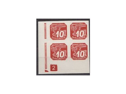 1939, 10h červená, roh. 4blok s DČ 2, zakončení trojúhelník, **