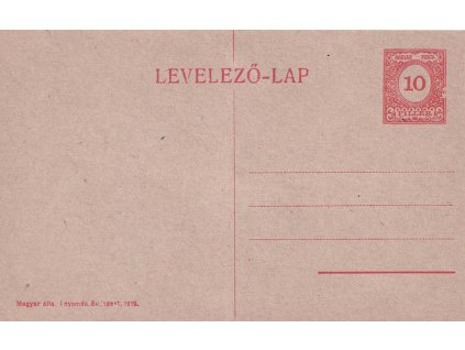 - Předběžné, 10f červená, uherská dopisnice, neprošlé