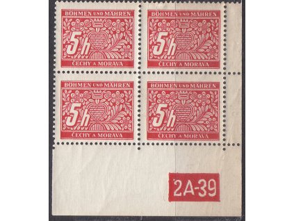 5h červená, pravý roh. 4blok s DČ 2A-39, varianta X, Nr.DL1, **