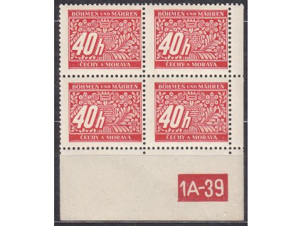 40h červená, pravý roh. 4blok s DČ 1A-39, var. X, Nr.DL5, **