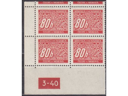 80h červená, levý roh. 4blok s DČ 3-40 s horním okrajem, varianta X, Nr.DL8, **