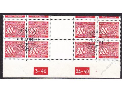 80h červená, 4známkové meziarší s DČ 3-40 3A-40, horní okraj, Nr.DL8, razítkované, ilustračn