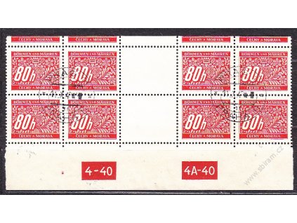 80h červená, 4známkové meziarší s DČ 4-40 4A-40, horní okraj, Nr.DL8, razítkované, ilustračn