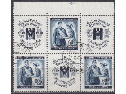 1940, 60h ČK I, krajový 6blok s křížkem na okraji, (Pof.2500,-), Nr.50, razítkované, vzácné