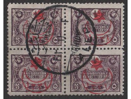 1915, 5 Pia s přetiskem, 4blok, MiNr.323, razítkované