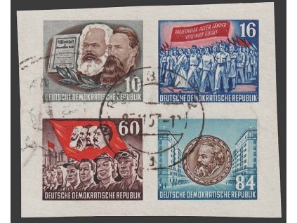 1953, 10-84 Pf soutisk Marx, MiNr.392-395B, razítkované