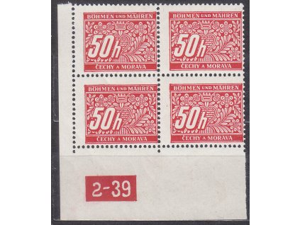 50h červená, levý roh.4blok s DČ 2-39, varianta Y, Nr.DL6, **