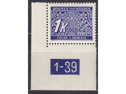 1K modrá, levý roh. kus s DČ 1-39, varianta Y, Nr.DL9, **