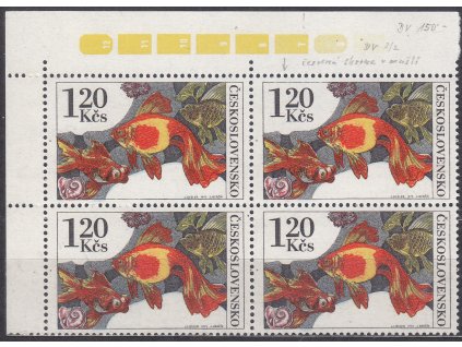 1975, 1.20Kčs Ryby, roh. 4blok s DV - velká skvrna v mušli, Nr.2144DV2/2, **