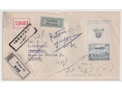 1948, R-Ex-let. dopis zasl. v roce 1948 do Libanonu, DR Praha